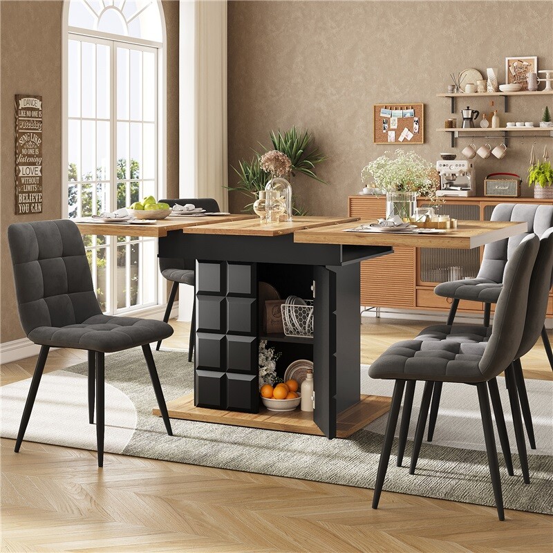 On Top Table Telescopic Dining Table 110-140cm for 4-6 People with Checked Pattern ...