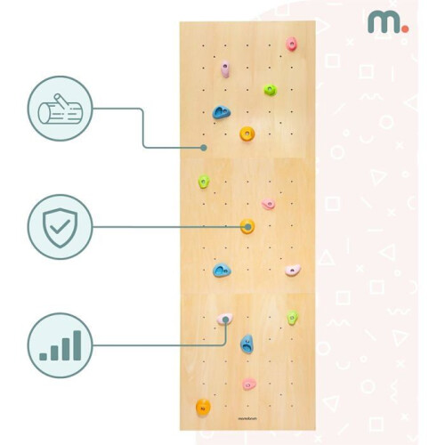 Modularer Kletterwand aus Holz - MAMABRUM - 3 Panels - 15 umpositionierbare Griffe - Zum Selbstaufbau 1