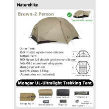 Naturehike Mongar 2 UL Zelt, 2 Personen, Wasserdicht, Ultraleicht, Braun