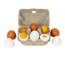 Brinquedo de imitação - MAMAMEMO - Grandes ovos de madeira (caixa) - Conjunto de 6 peças - 3 brancos/3 marrons - Abrem, autoadesivos