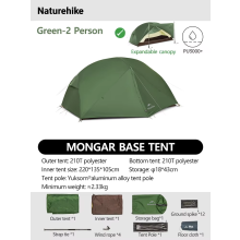 Naturehike Mongar 2 UL/PRO Basis Zelt, 1-3 Personen, wasserdicht, ultraleicht, grün