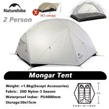 Naturehike Mongar 20D Zelt, grau, wasserdicht, ultraleicht für 1-3 Personen