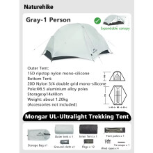 Naturehike Mongar 2 UL Zelt, 1-3 Personen, Wasserdicht, Ultraleicht, Grau