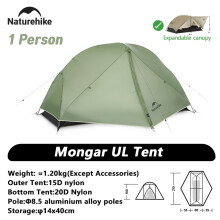 Naturehike Mongar 2 UL Zelt, 1-3 Personen, Wasserdicht, Ultraleicht, Grün
