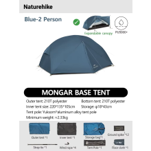 Naturehike Mongar 2 Zelt, 1-3 Personen, wasserdicht, ultraleicht, blau