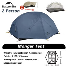 Naturehike Mongar 210T Zelt, blau, 2-Personen-Zelt, wasserdicht, ultraleicht für Rucksackreisen