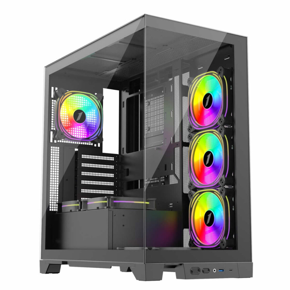 1St Player Black Miku Mi8 Tempered Glass Mid Tower Gaming Pc Case With 7X Argb Fans - Image 4