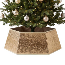 GEEZY Christmas Tree Skirt Gold Sparkle Hexagon Folding Base Cover for Trees 27-inch