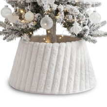 GEEZY Christmas Tree Skirt White Plush Pleated Round Base Cover for Xmas Trees 22-inch