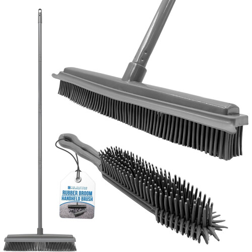 Multipurpose Rubber Broom and Hand Brush Set