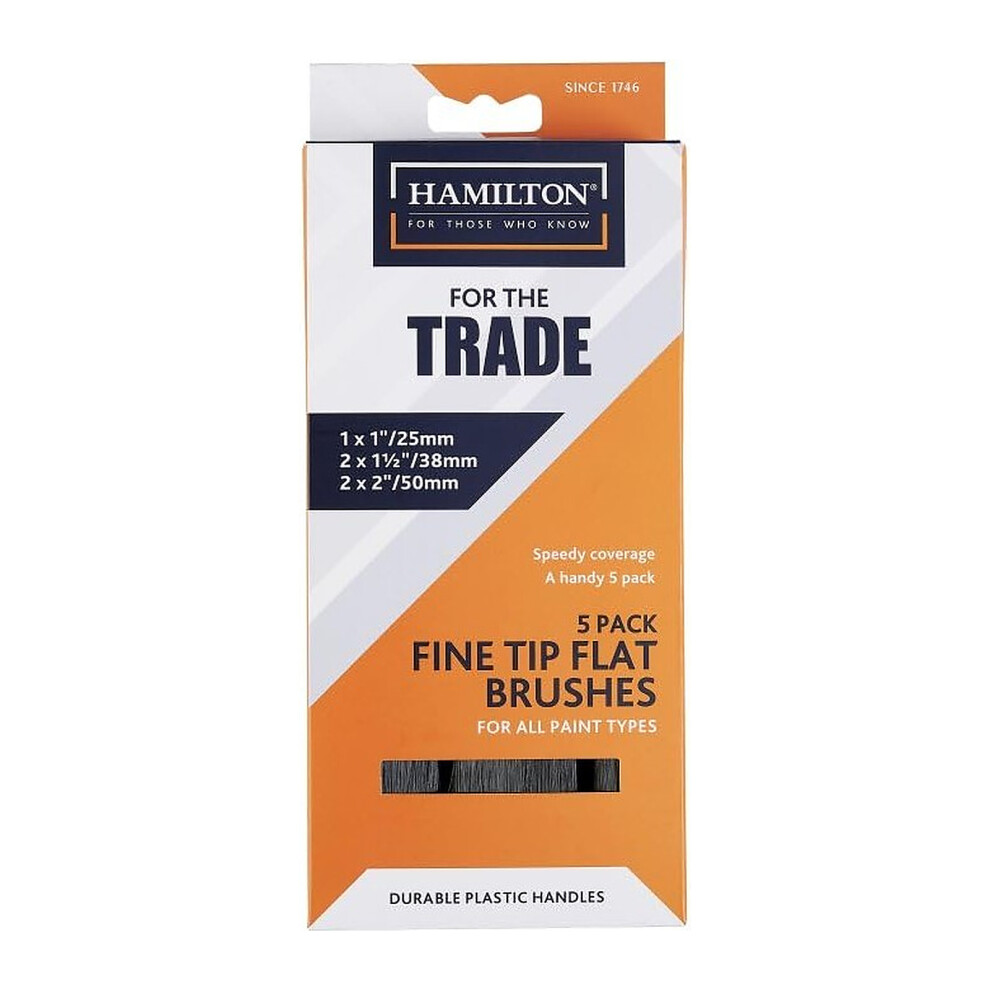 Hamilton For The Trade Paint Brush Synthetic Blend x 5, Fine Tip Flat Brushes - Image 5