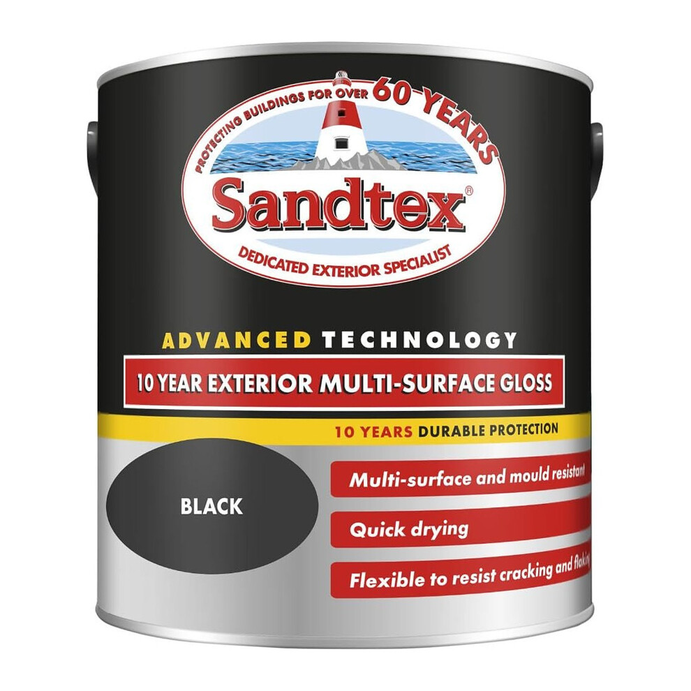 Sandtex 10 Year Exterior Multi Surface Gloss 750ml Black - Image 3