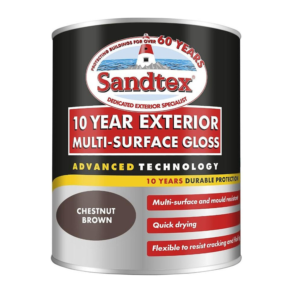 Sandtex 10 Year Exterior Multi Surface Gloss 750ml Chestnut Brown - Image 3