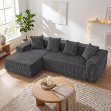 (Grey) Modular Left L-Shaped Sectional Sofa 4 Seater Corduroy Corner Sofa Upholstere Boneless Couch