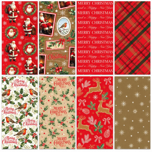 8 Christmas Wrapping Paper Sheets Traditional 1