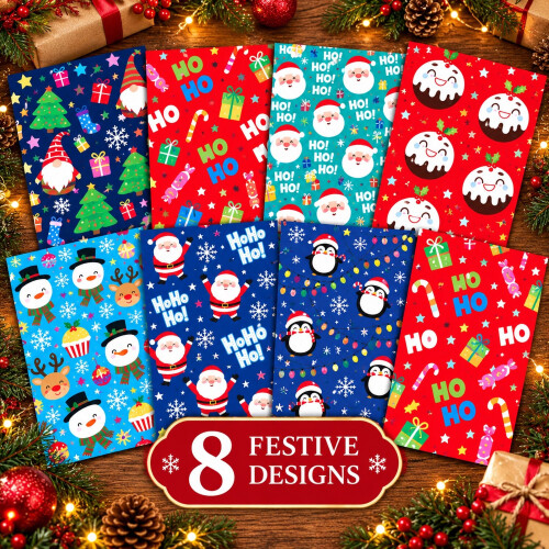 32 Christmas Wrapping Paper Sheets Cute Characters 2