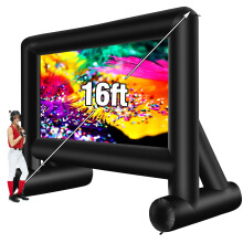 AZXRHWYGS 16 FT Inflatable Projector Screen, 16:9 Blow Up Movie Screen with Front and Rear Projection, Air Blower, Tethers, Stakes and Carry Bag for
