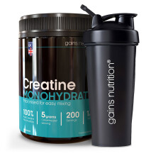 Creatine Monohydrate Powder Tub | 1KG + 600ml Shaker Black