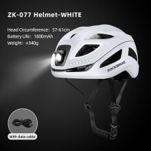 ROCKBROS veiligheidshelm, ZK-077-W, wit, 57-61 cm, met LED-verlichting voor fietsen en scooter