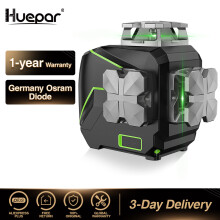 Huepar laser waterpas S02CG, 8 kruisende groene lijnen, zelfnivellerend met Li-ion accu en USB-oplader