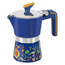 Cafetera moka - 3TZ Frida Kahlo - Aluminio - 3 tazas - Motivos decorativos azules
