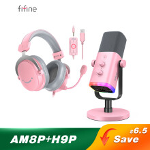 FIFINE Gaming headset en microset, AM8P micro met H9P, RGB, voor PC en PS4/PS5