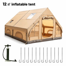 Ascentum Tente de camping gonflable 4 saisons, Kaki, 300x400x210cm, isolée et résistante au vent