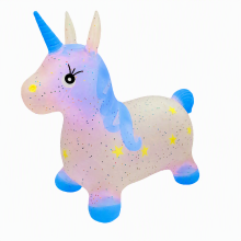 Licorne gonflable transparente avec paillettes, jouet sauteur en caoutchouc renforcé, Bleu