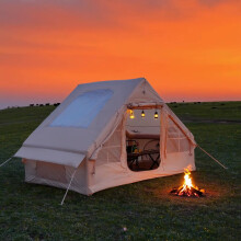 Ascentum Tente de camping gonflable 4 saisons, Kaki, 300*200*210cm, isolée avec cheminée et fenêtres