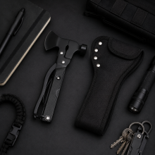 Marteau multifonctionnel portable, outil de réparation pliable en métal noir avec pochette de transport