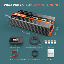YULONGNE Onduleur à Onde Sinusoïdale Pure, Convertisseur de Tension DC 12V-AC 230V 2500W, Prise EU, Télécommande