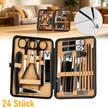 Ensemble de manucure 24 pièces en acier inoxydable, outils professionnels double face avec boîte de rangement marron