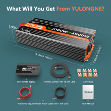 YULONGNE Onduleur à Onde Sinusoïdale Pure, Convertisseur de Tension 2000W DC12V-AC230V, Prise EU et Télécommande