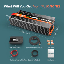 YULONGNE Onduleur à Onde Sinusoïdale Pure 1000W DC12V-AC230V avec Télécommande et Prise EU
