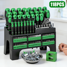 Kit de tournevis magnétique 118 pièces, Acier au carbone, avec support de rangement et tournevis à cliquet