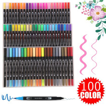 Lot de 100 marqueurs à double pointe, séchage rapide, avec boîte de rangement pour dessin et calligraphie