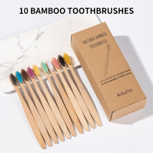 Lot de 10 brosses à dents en bambou avec cuir de vache, naturelle et écologique