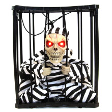 Halloween Scary Screaming Animated Skeleton Cage Prisoner with Light Up Eyes Haunted House Props Halloween Party Decorations