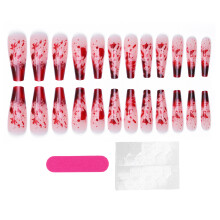 24Pcs False Nails Red Black Smudging Reusable Artificial Nail Extension Tips for Holiday Dance Party Gothic Style