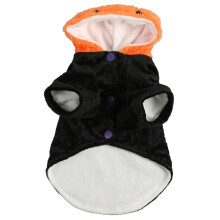 Dog Plush Clothes Thicken Padded Polyester Halloween Pumpkin Cap Demon Bat Pattern Pet Cat Plush Coat for Indoor Outdoor Black S