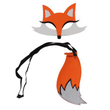 Fox Face Mask Tail Set Soft Felt Halloween Animal Mask Costume with Tail for Halloween Dress Up Party