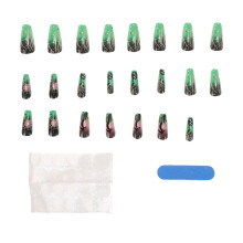 24Pcs False Nails with Sticker Green Gloss Spider Web Pattern Reusable Artificial Nail Extension Tips for Holiday Party Cosplay