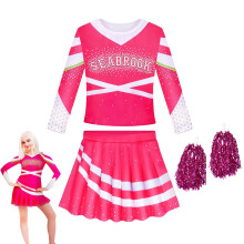Cheerleader Costume for Girls School Cheerleading Outfit Party Dress Up Costume with Pom Poms for Festival Holiday Cosplay Pink 110Y