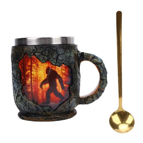 Coffee Cup 14oz Unique Creative Vintage Forest Fire Mug with 3D Relief for Holiday Present