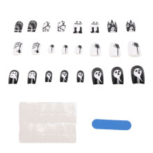 24 Pieces Press On Nails with Jelly Sticker Black Scary Style Detachable Short Square False Nail Set for Holiday