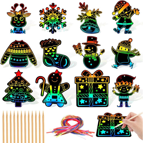 36-piece Christmas scratch-off decoration set, children's rainbow