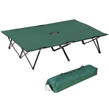 Double Camping Cot Bed with Travel Bag, Folding Camp Bed for Two People, Portable Green Camping Furniture