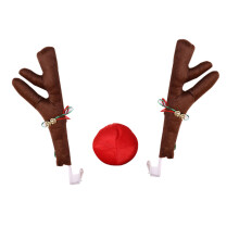 Car Reindeer Antlers Nose Set Cute Funny Reindeer Car Set with Bells for Christmas Car Decoration Brown