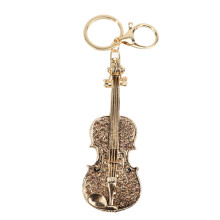 Violin Keychain Rhinestone Musical Instrument Pendant Violin Key Ring Unisex Jewelry Birthday Gift Pink