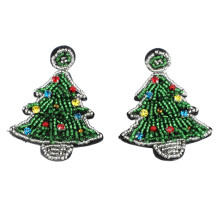 1 Pair Xmas Beaded Earrings Cute Handcrafted Comfortable Lightweight Xmas Tree Drop Dangling Earrings for Women Girls